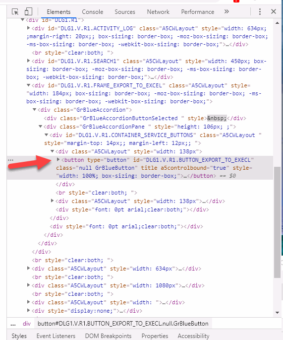 Showing the java script button’s code at the right side of the Google chrome debugger. Showing the java script button’s code at the right side of the Google chrome debugger.