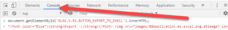 In the Chrome Console Debugger enter the button ID and use the js function named: document.getElementById() instead of dollar sign. In the Chrome Console Debugger enter the button ID and use the js function named: document.getElementById() instead of dollar sign.